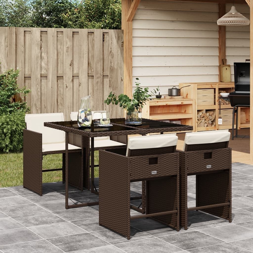Patio dining set set of 4 brown pe rattan 5 piece set foldable