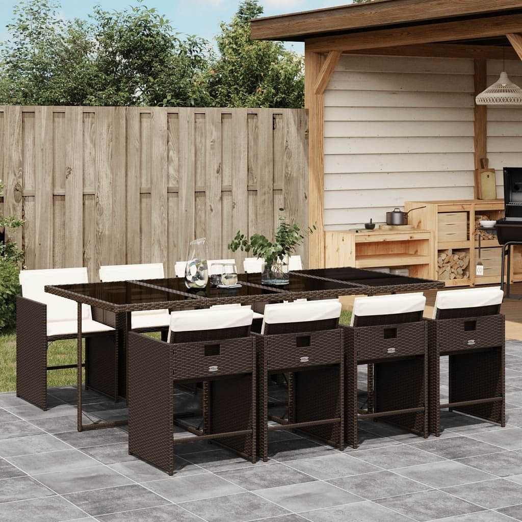 Patio dining set set of 8 brown pe rattan 8-seater foldable