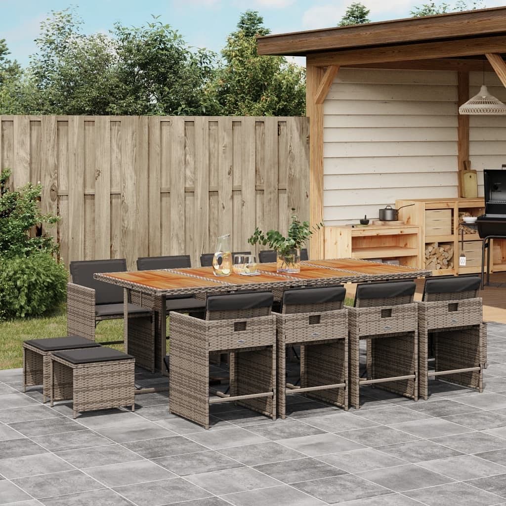 Patio dining set set of 12 grey pe rattan large foldable