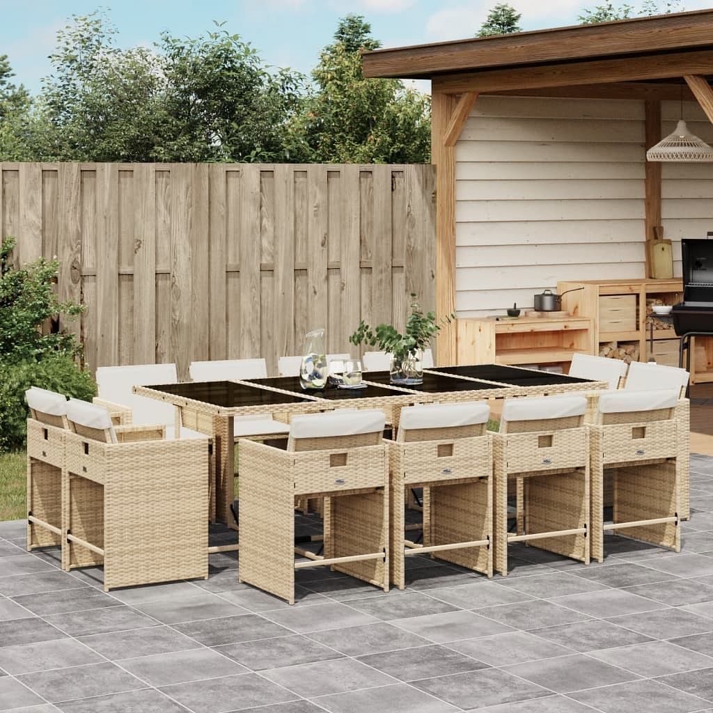 Patio dining set set of 12 beige pe rattan 12-seater foldable