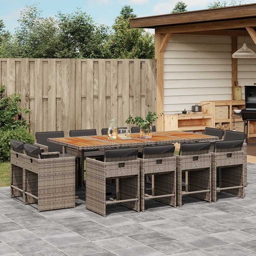 Patio dining set set of 12 gray poly rattan 12-seater foldable