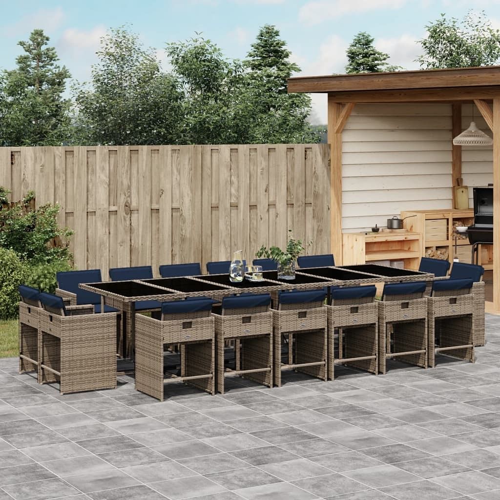 Patio dining set set of 16 gray pe rattan large foldable