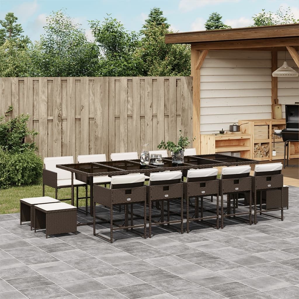 Garden dining set brown poly rattan 14-seater foldable