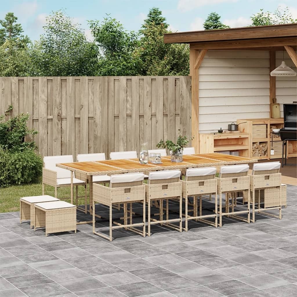 Garden dining set beige and brown pe rattan 15-piece foldable