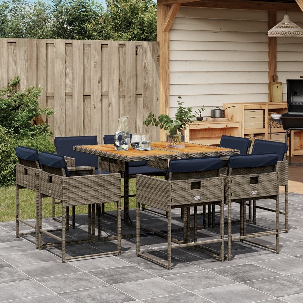 Patio dining set set of 8 gray pe rattan 9 piece set foldable