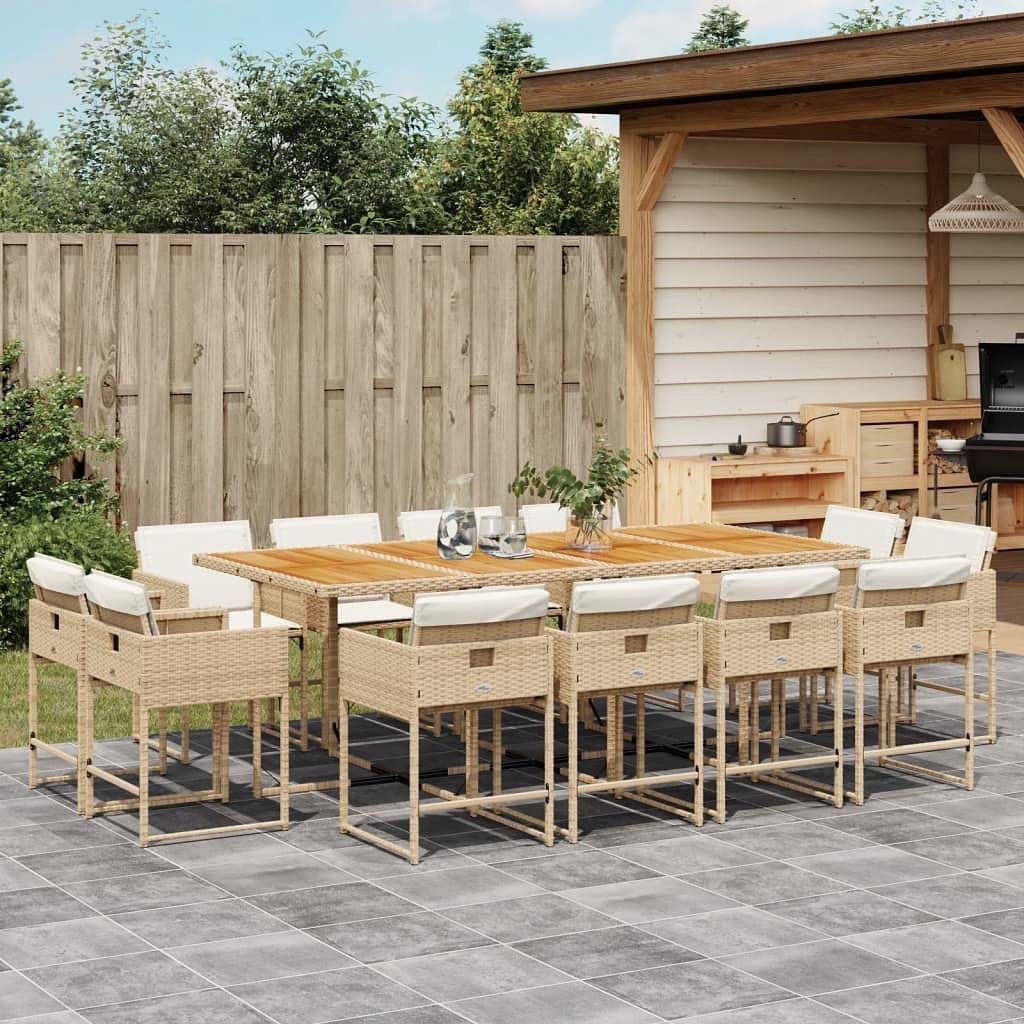 Patio dining set set of 12 beige pe rattan 13 piece set