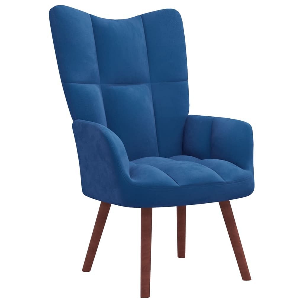 Relaxing chair blue velvet (100% polyester), solid rubber wood, steel