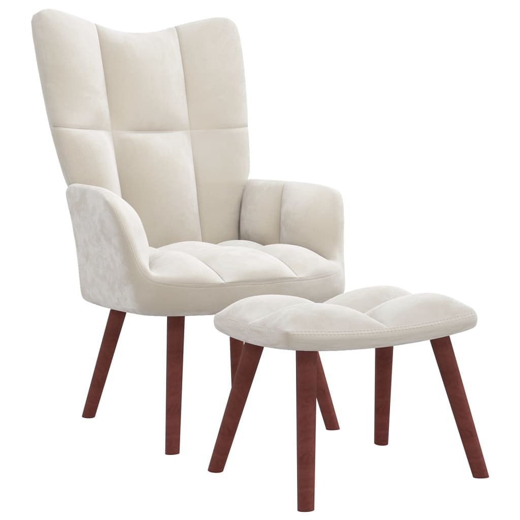 Relaxing chair with a stool cream white velvet