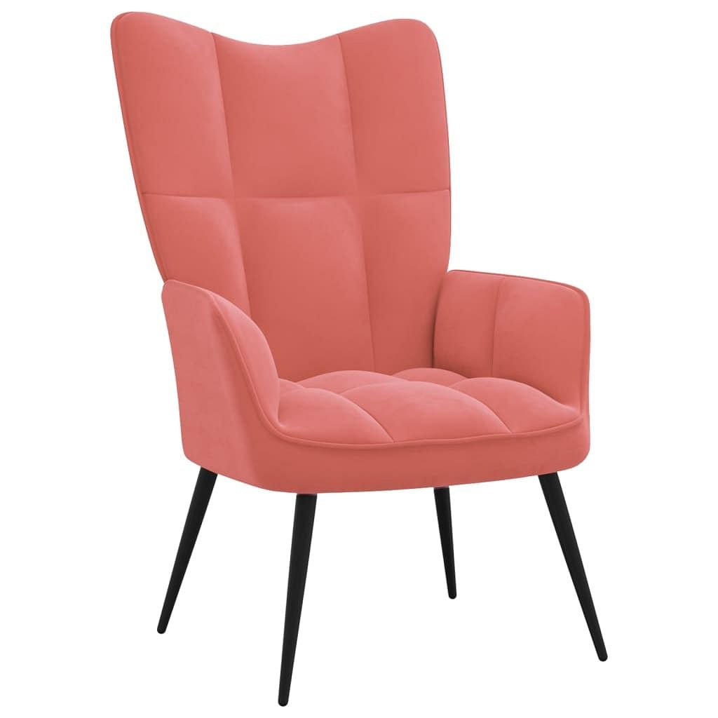 Relaxing chair pink velvet (100% polyester), steel medium