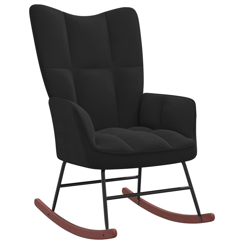 Rocking chair black velvet (100% polyester), solid rubberwood, steel