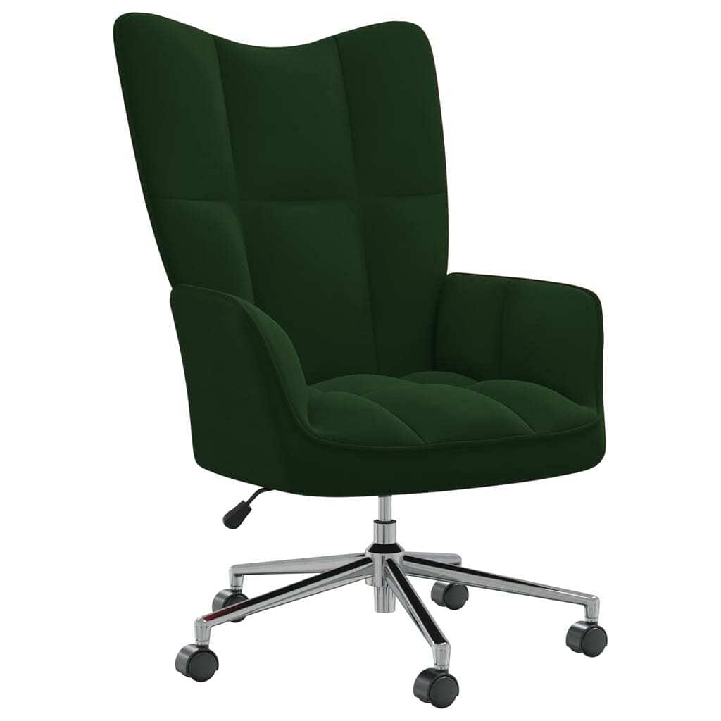 Relaxing chair dark green velvet (100% polyester), steel, foam