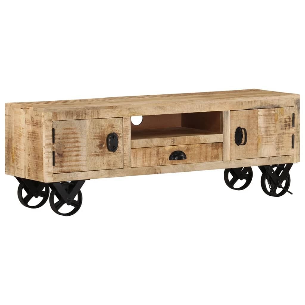 Tv cabinet natural mango wood rough mango wood, cast iron, mdf