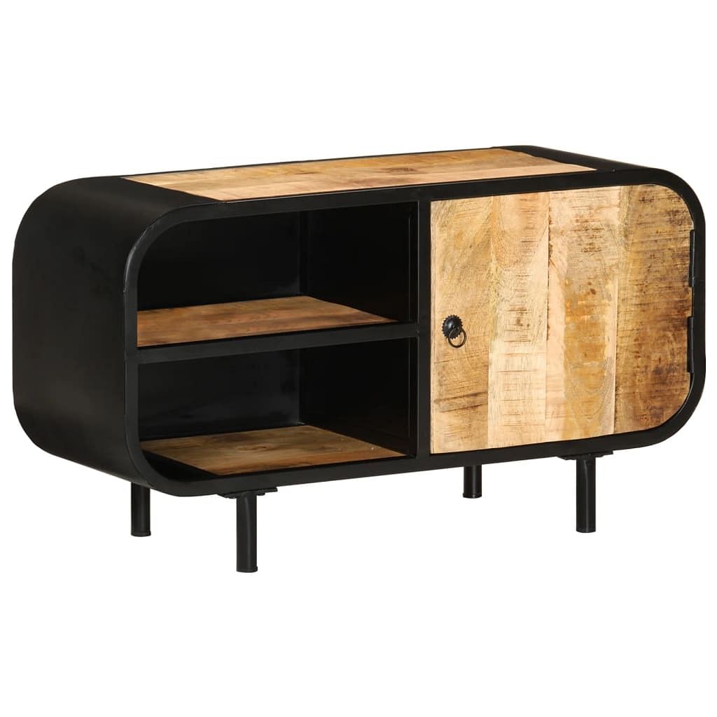 Tv cabinet black, natural wood rough mango wood, iron medium