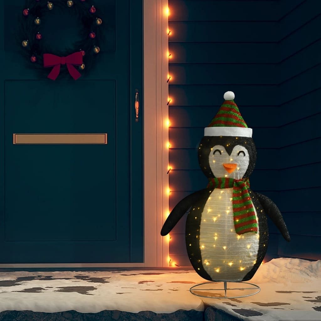 Snow penguin figure black and white fabric, steel 47.2 in
