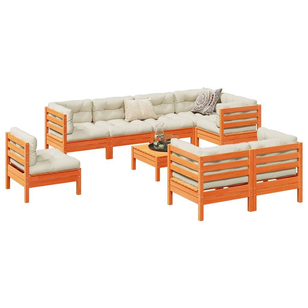 Garden sofa set wax brown solid pine wood large breathable design