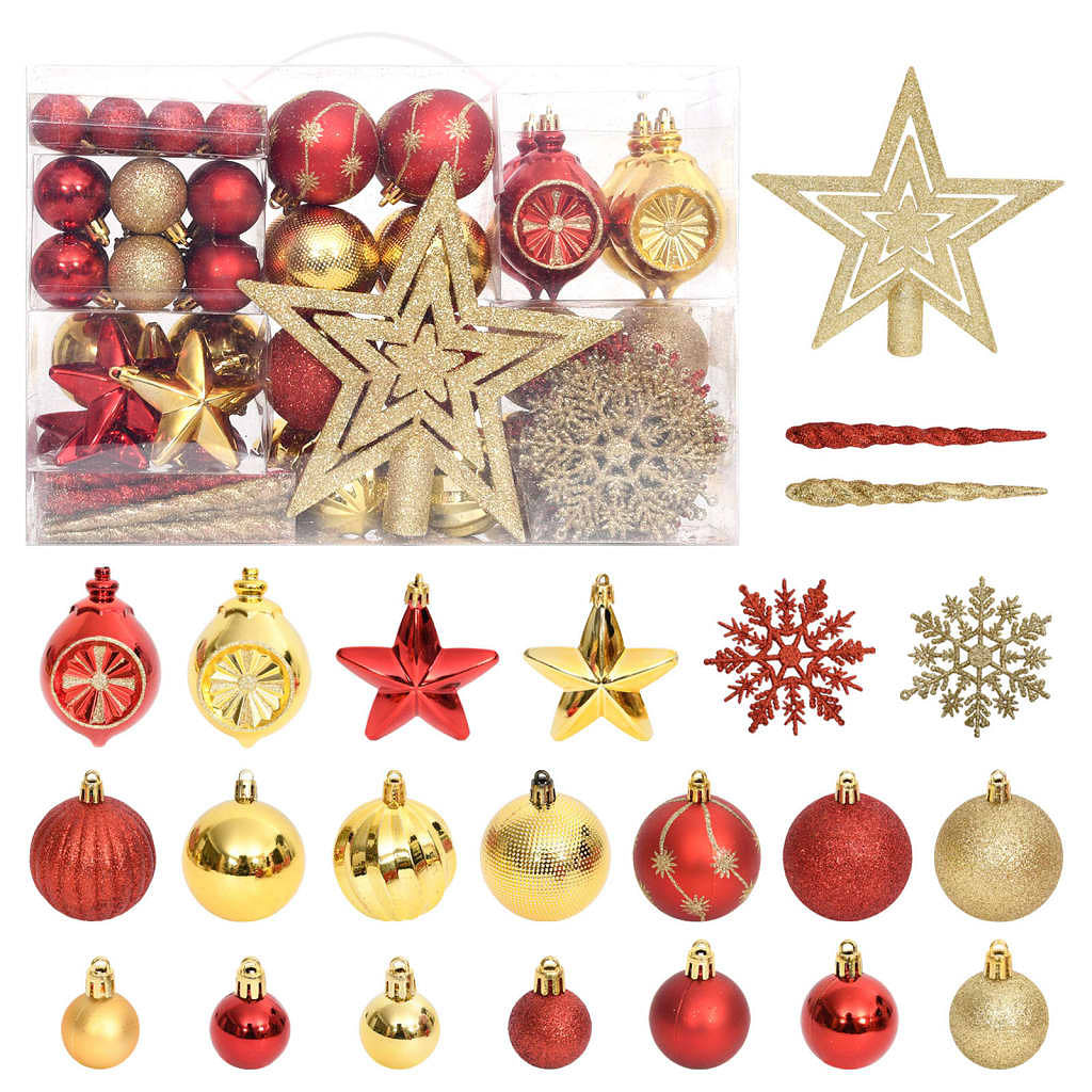 Christmas bauble set gold and red plastic
