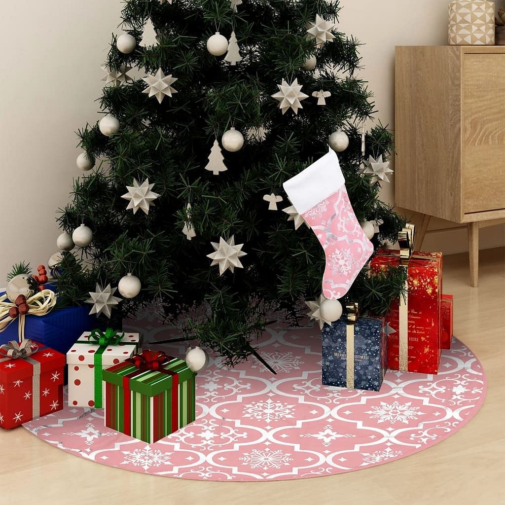 Christmas tree skirt pink 100% polyester luxury size foldable