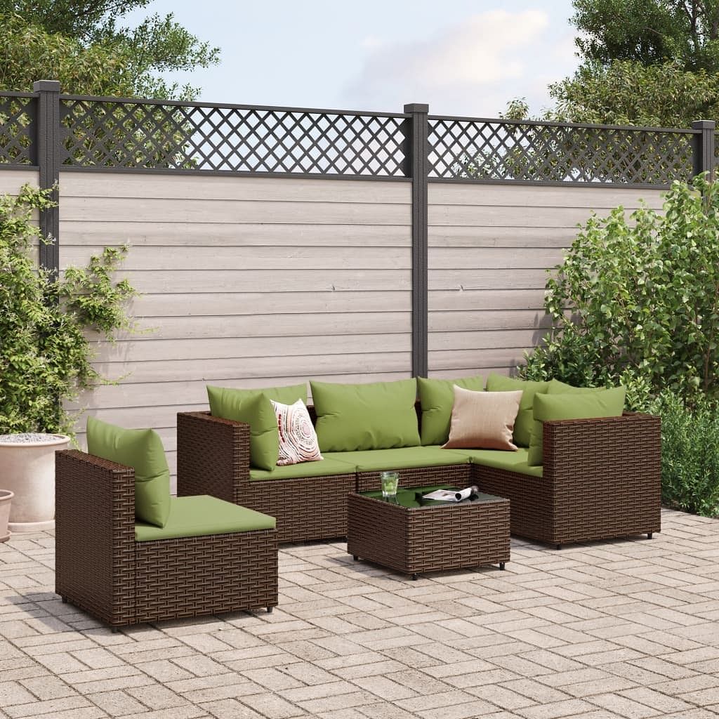 Patio lounge set brown poly rattan set of 6 adjustable feet