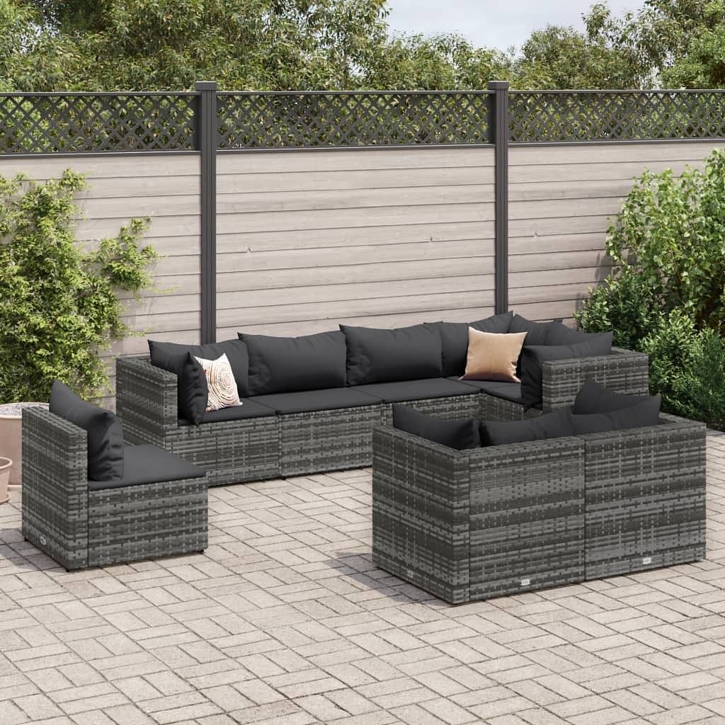 Patio lounge set set of 8 grey pe rattan 8 piece modular