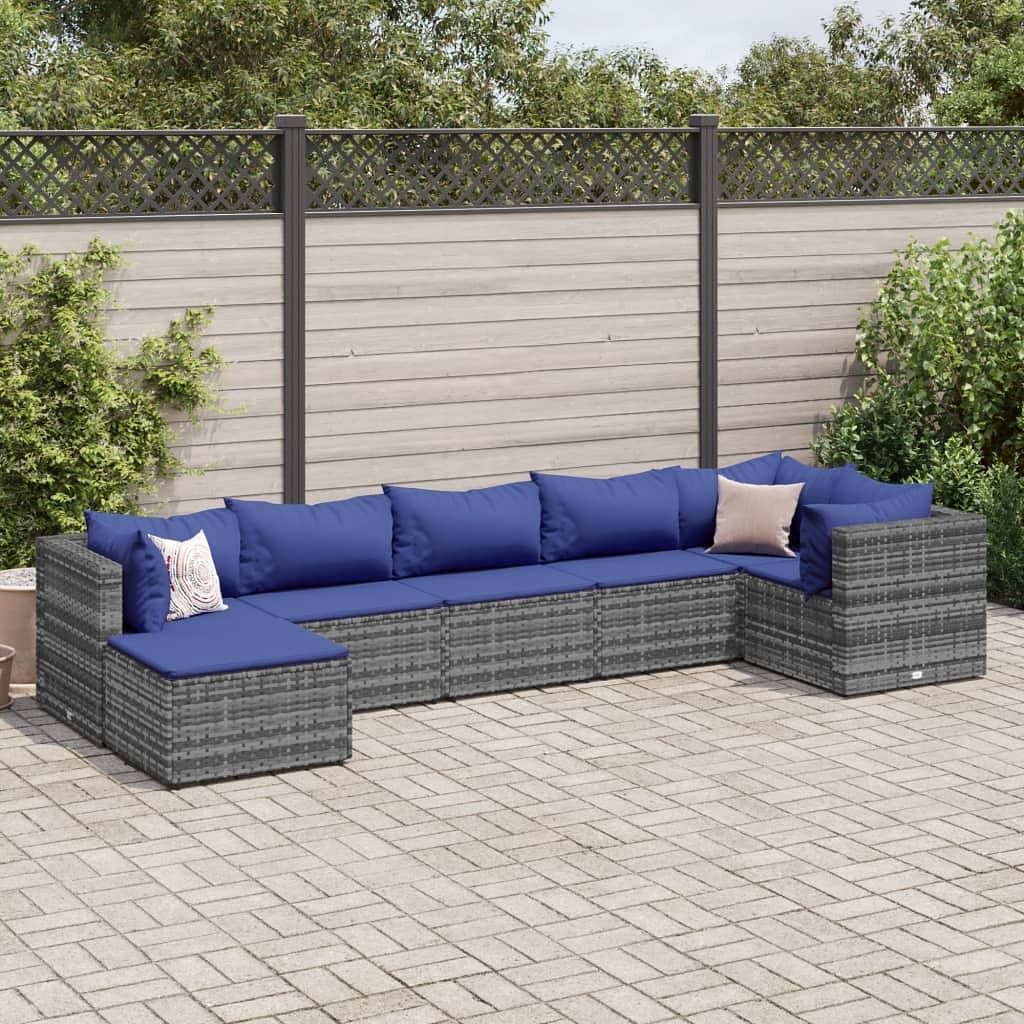 Patio lounge set grey pe rattan, powder-coated steel, 100% polyester