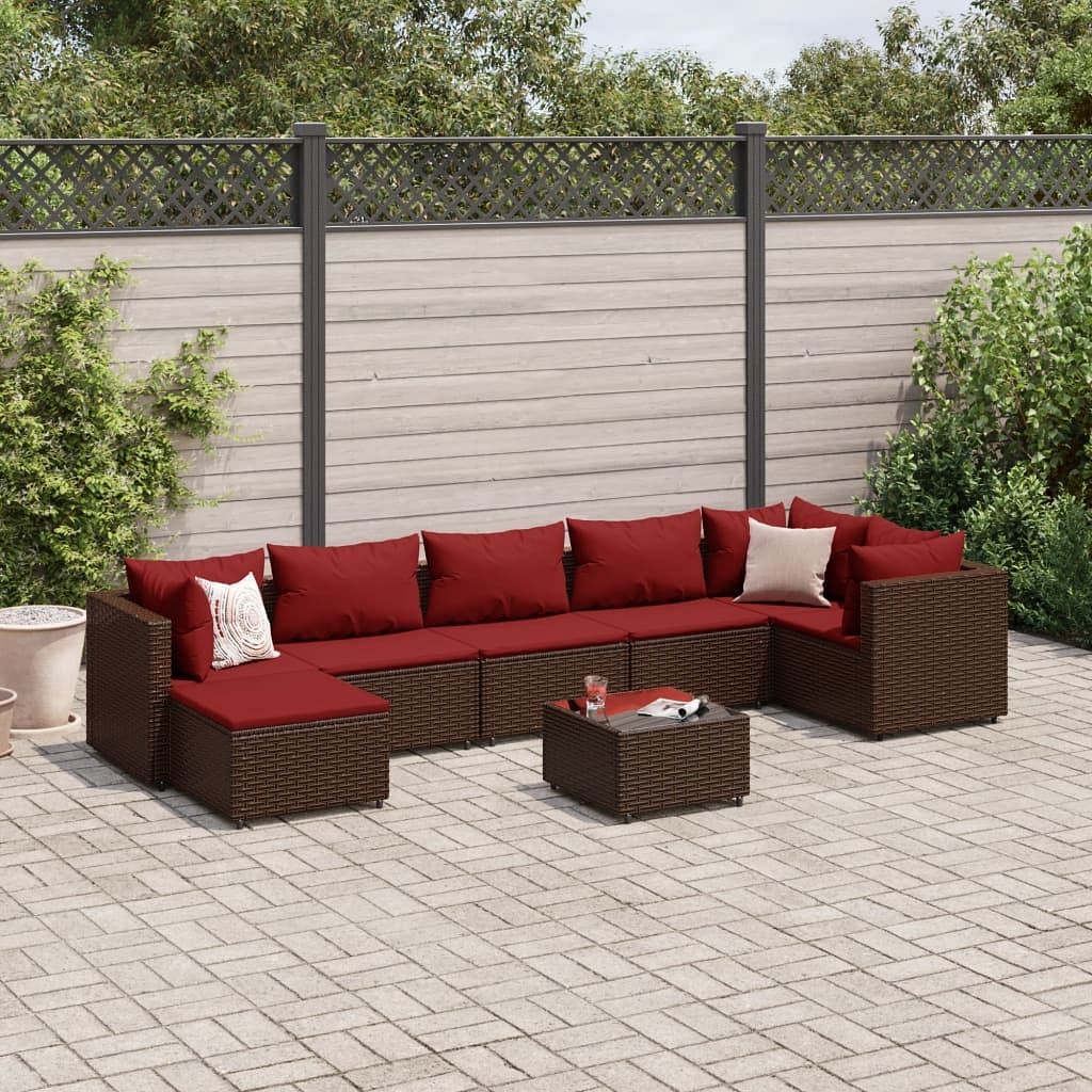 Patio lounge set brown pe rattan 8 piece adjustable feet