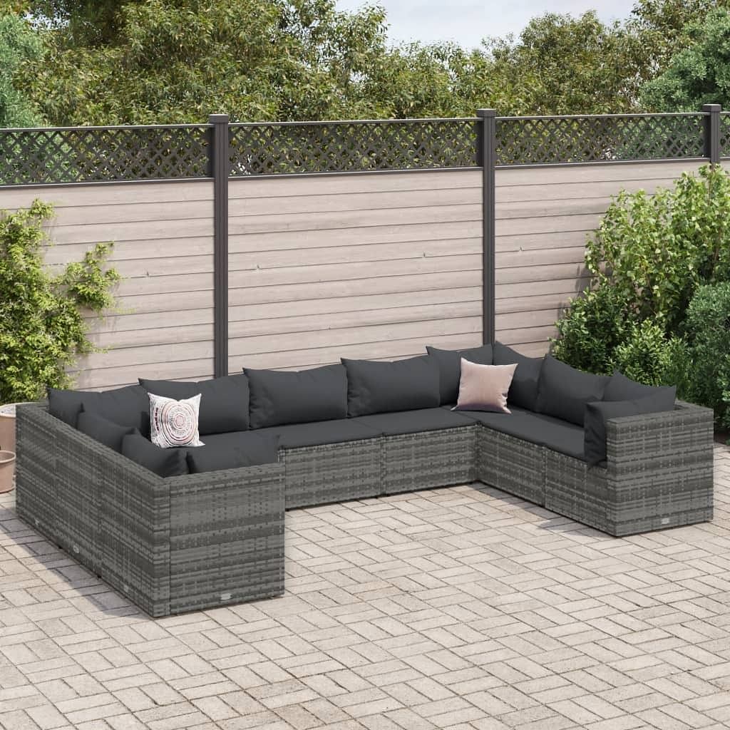 Patio lounge set grey pe rattan 9-piece set adjustable armrests