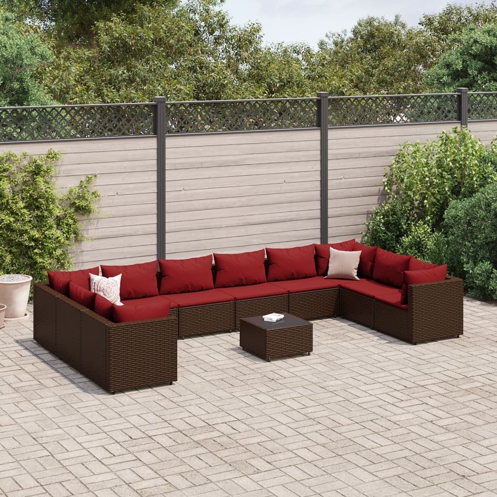 Patio lounge set brown pe rattan 11 piece uv-resistant materials