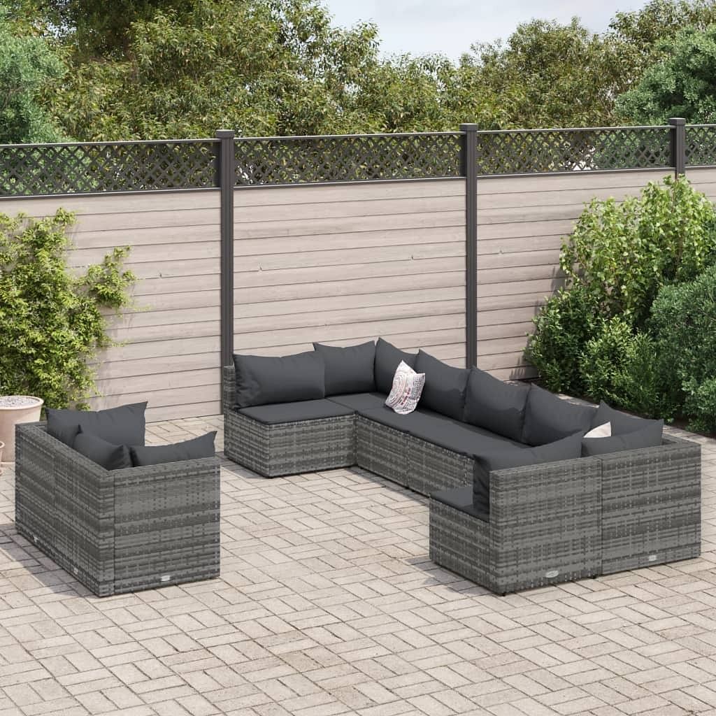 Patio sofa set set of 9 grey poly rattan large adjustable feet