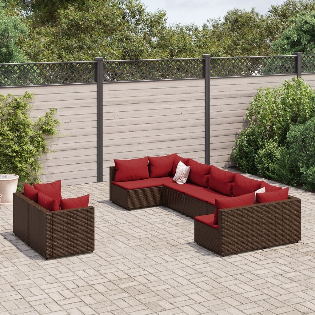 Patio sofa set 9 pieces brown pe rattan modular rectangular