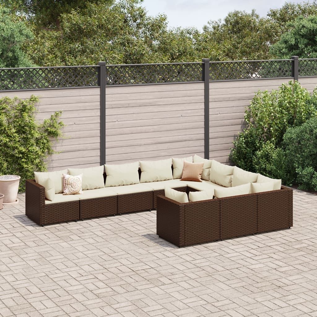 Patio sofa set brown and cream white pe rattan large modular