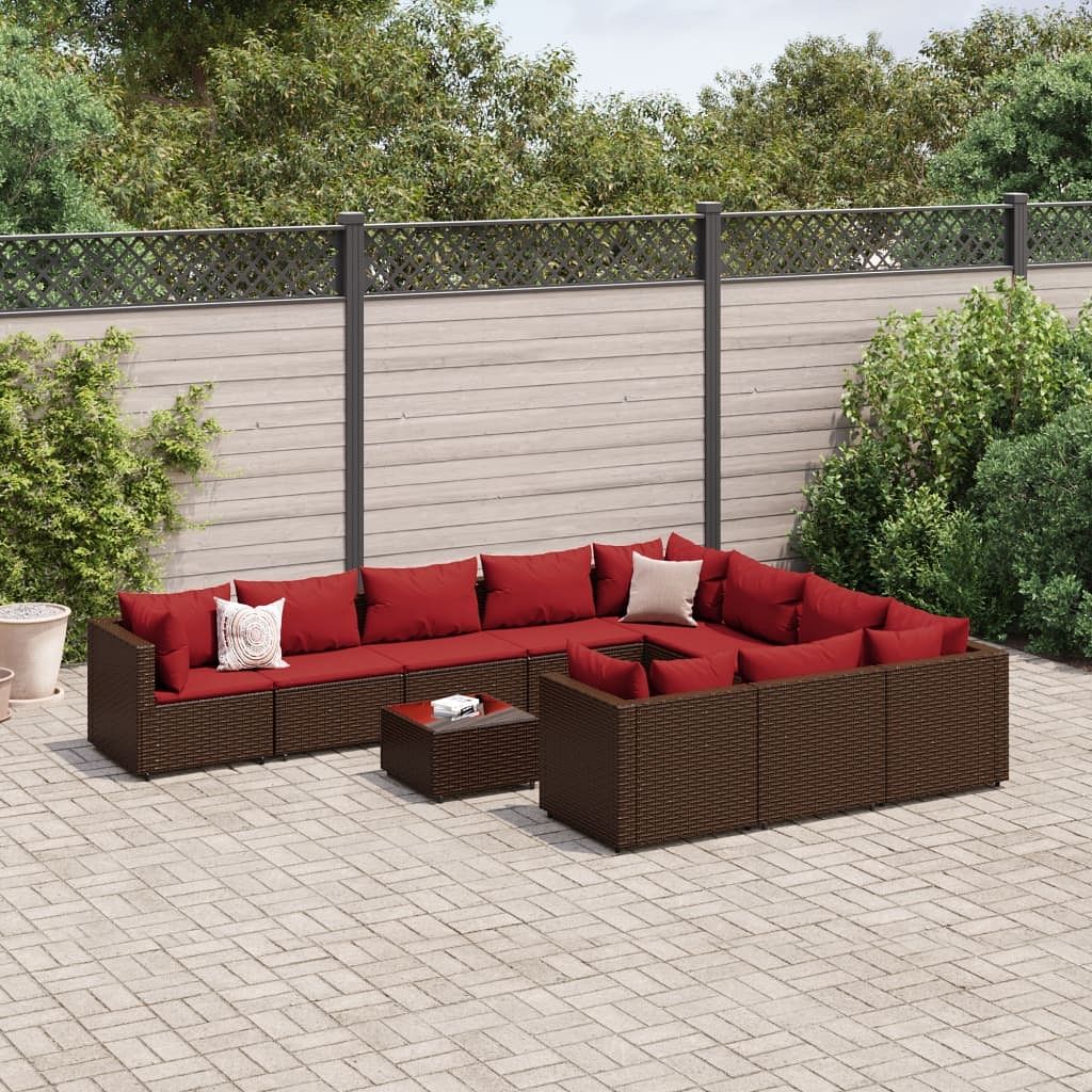 Patio sofa set brown pe rattan, powder-coated steel, tempered glass