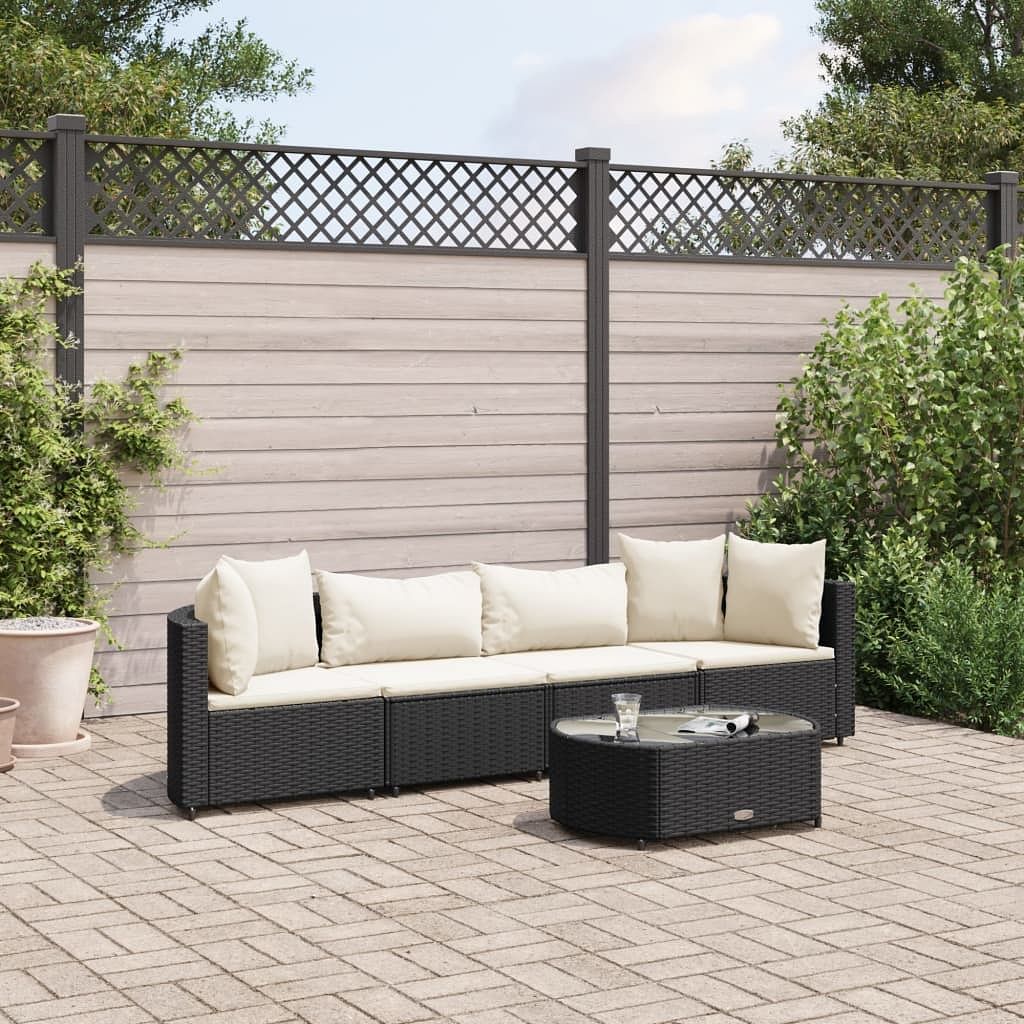 Patio sofa set set of 4 black pe rattan standard modular