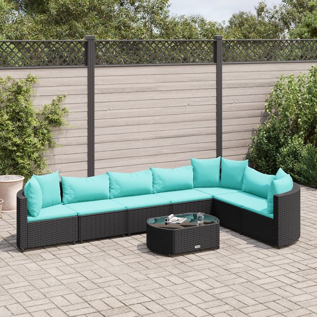 Patio sofa set set of 7 black, water blue