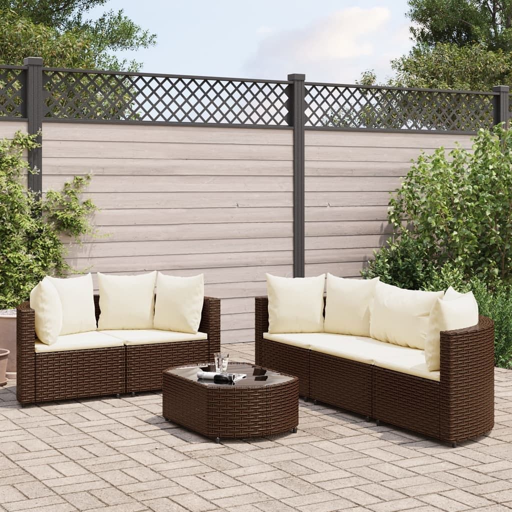 Patio sofa set set of 6 brown pe rattan 6 piece set modular