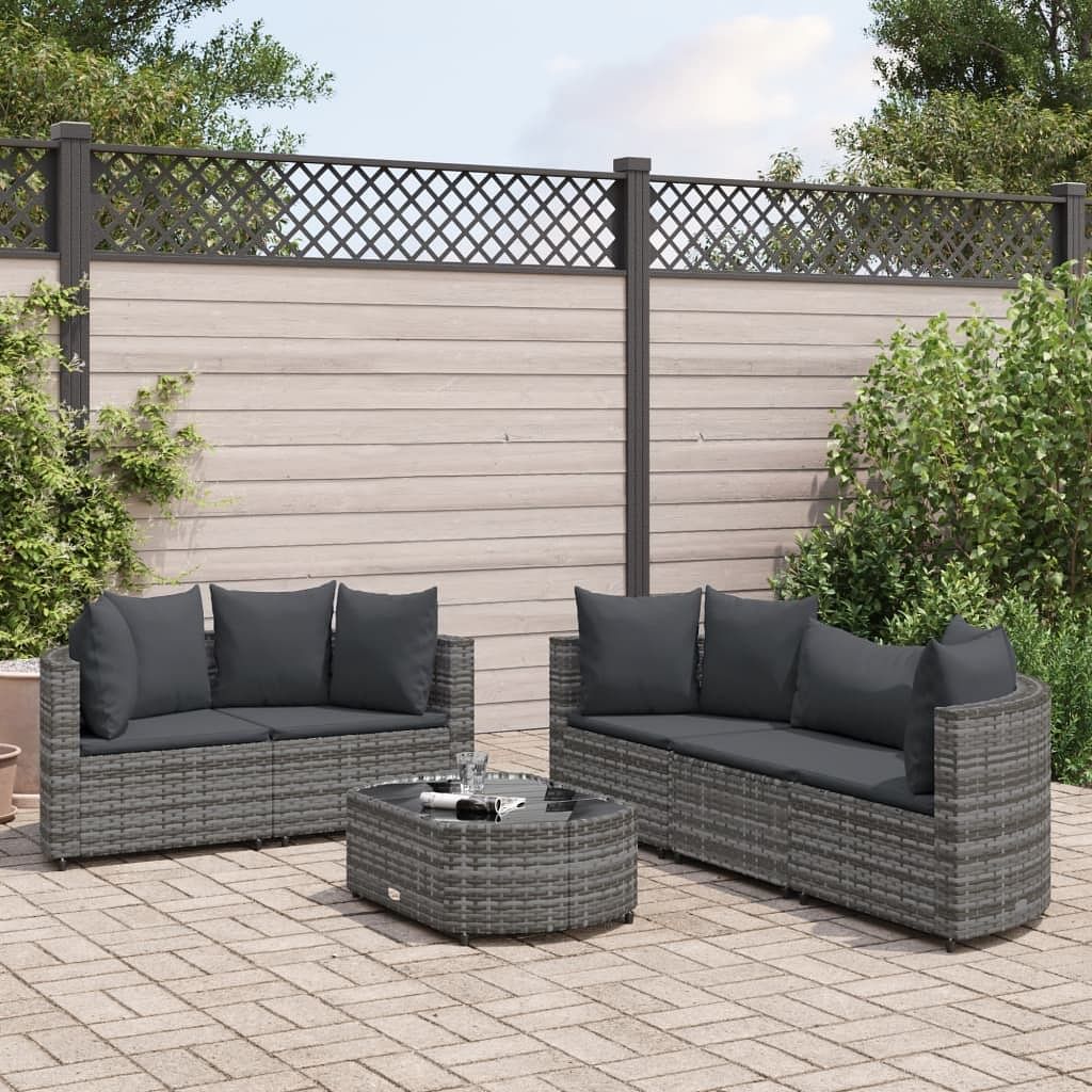 Patio sofa set set of 6 grey poly rattan 6 piece set modular