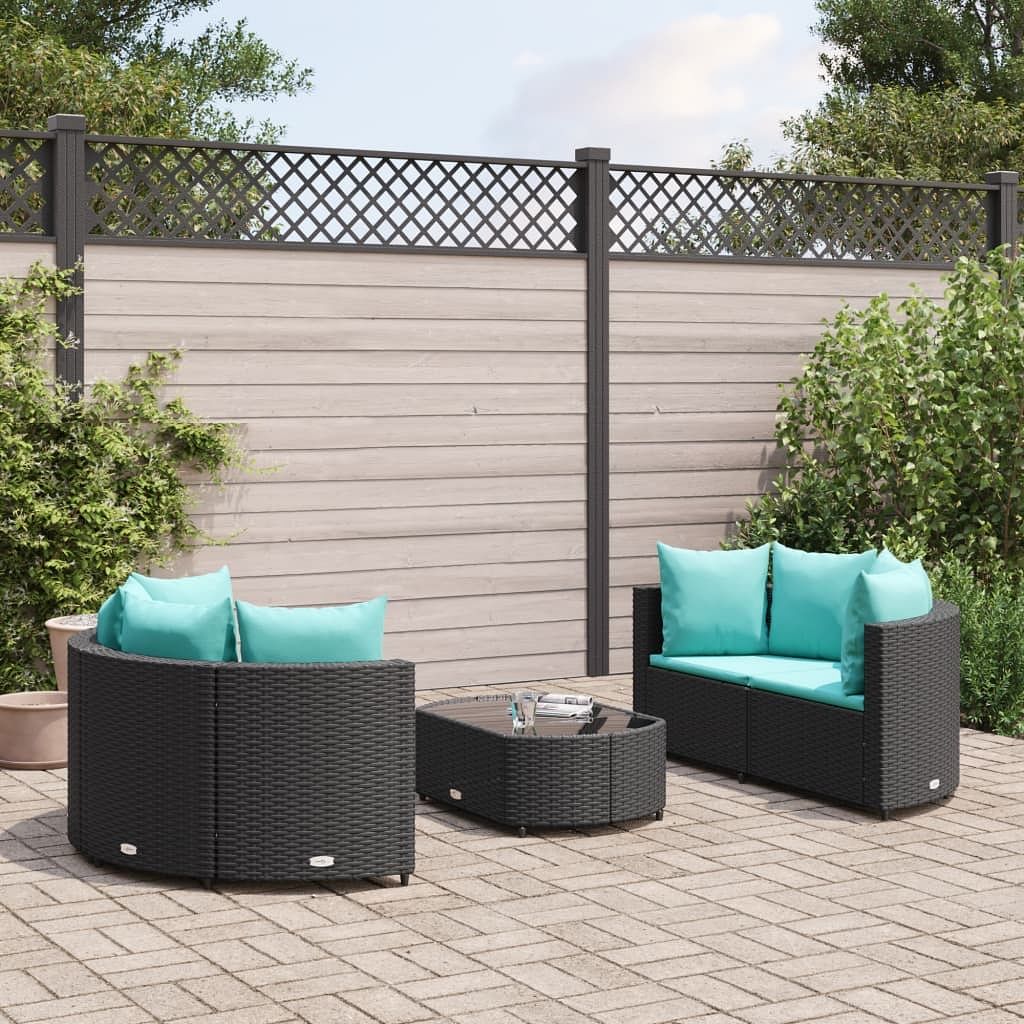 Patio sofa set set of 5 black pe rattan one size