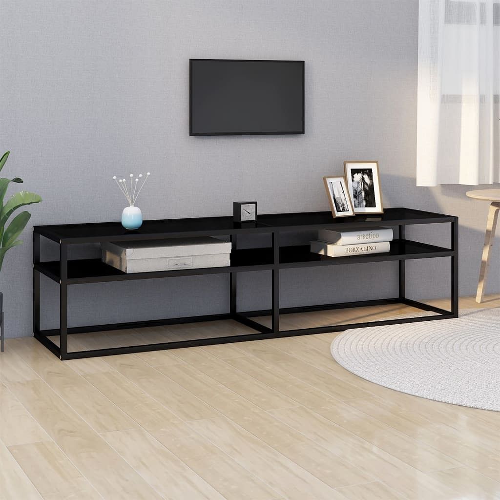 Tv cabinet black tempered glass, powder-coated steel medium