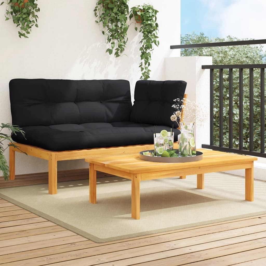Patio sofa set black solid acacia wood medium modular