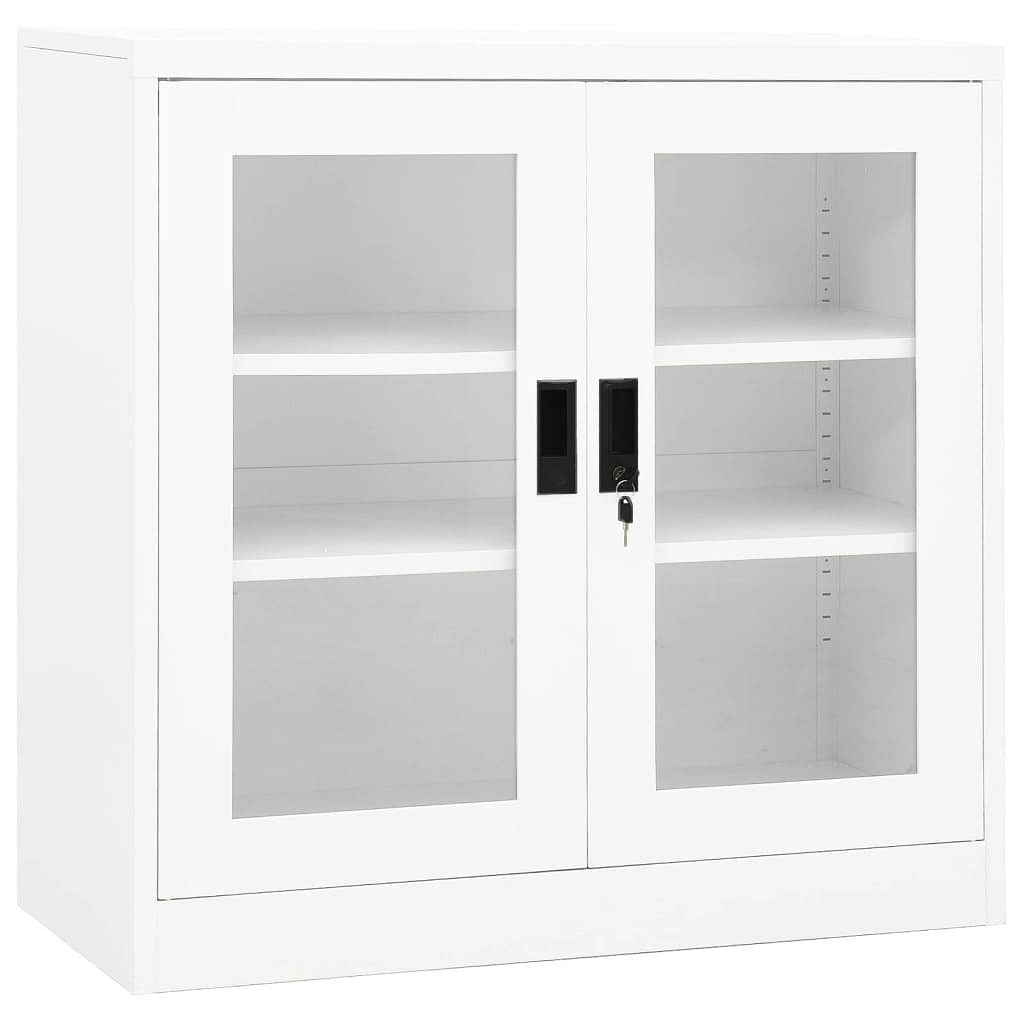 Office cabinet white steel, tempered glass large