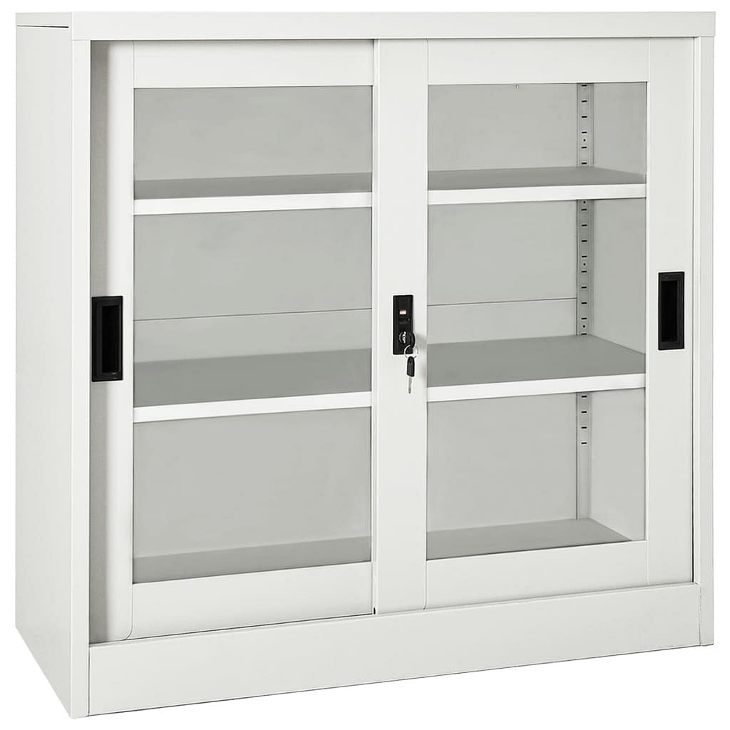 Sliding door cabinet light grey steel, tempered glass medium