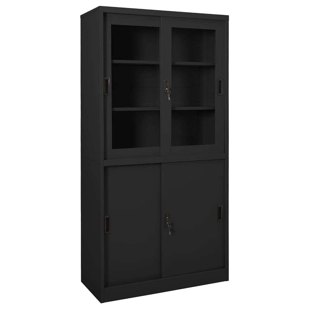 Office cabinet anthracite steel, tempered glass