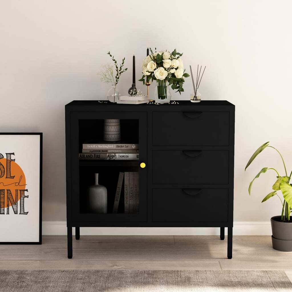 Sideboard black steel medium sideboard rectangular modern