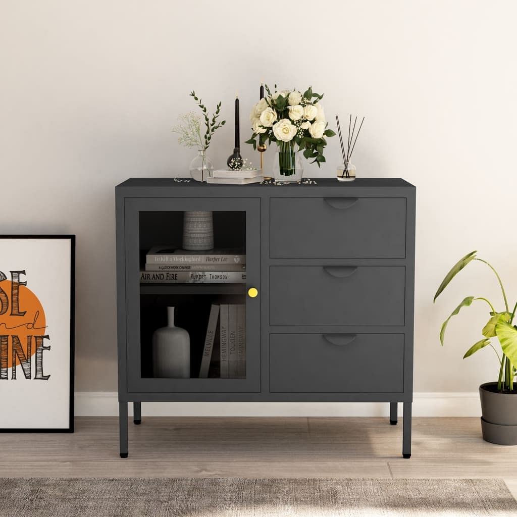 Sideboard anthracite steel medium height-adjustable shelves