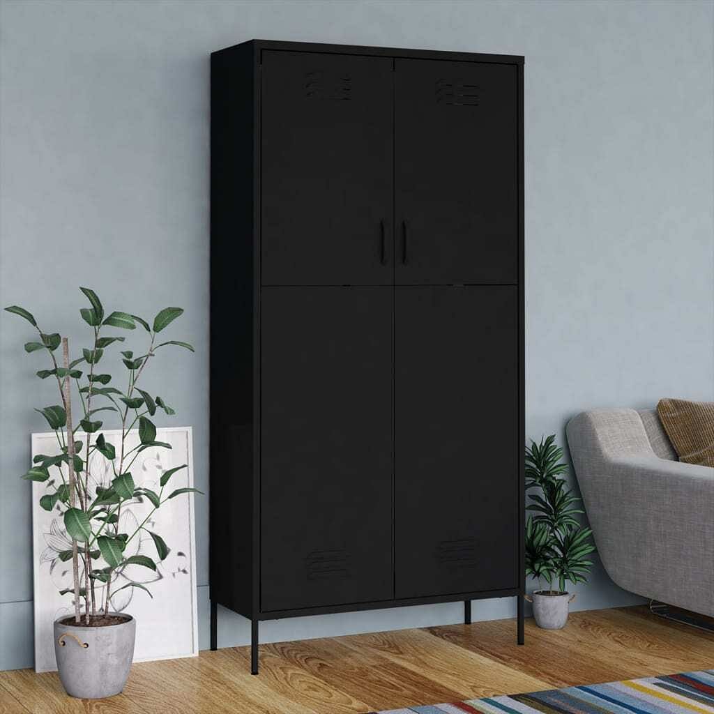 Wardrobe black steel large wardrobe rectangular modern