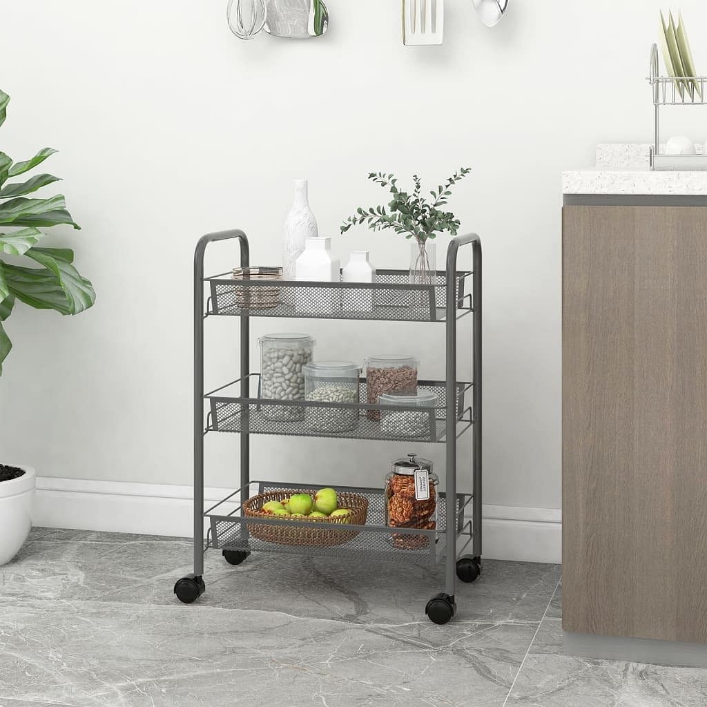 3-tier kitchen trolley gray 18.1"x10.2"x25.2" iron