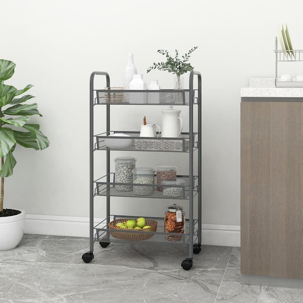 4-tier kitchen trolley gray 18.1"x10.2"x33.5" iron