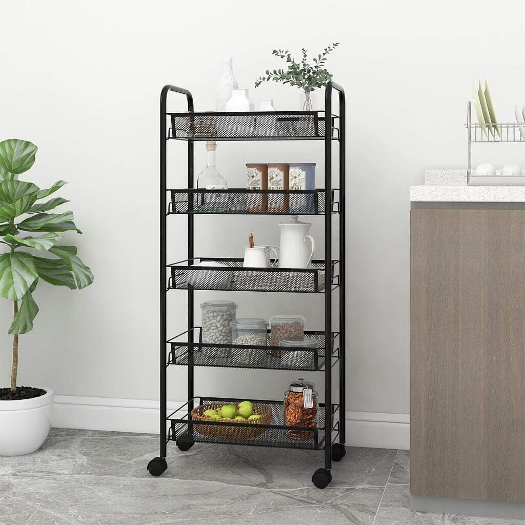5-tier kitchen trolley black 18.1"x10.2"x41.3" iron