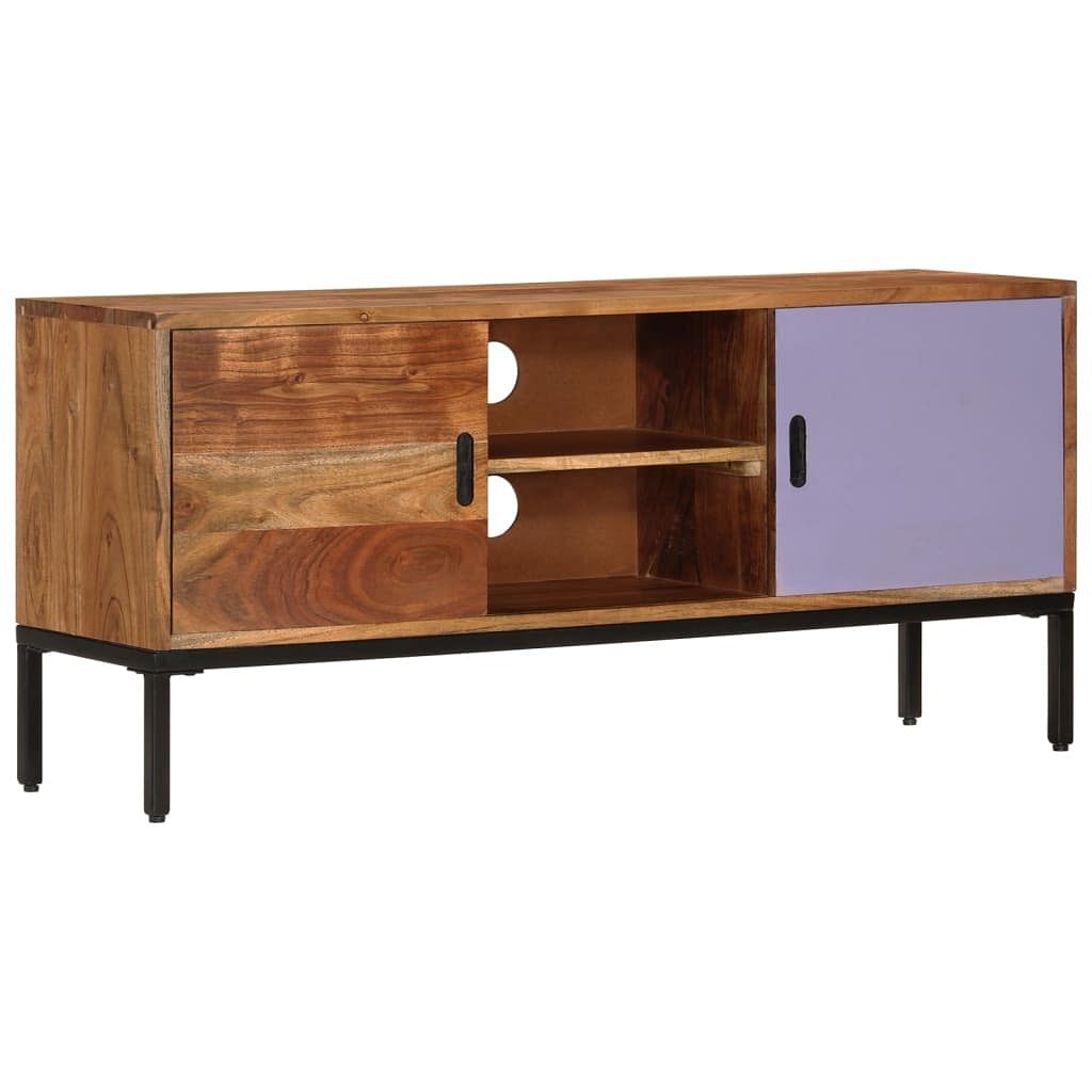 Tv cabinet honey brown and grey solid acacia wood, powder-coated iron