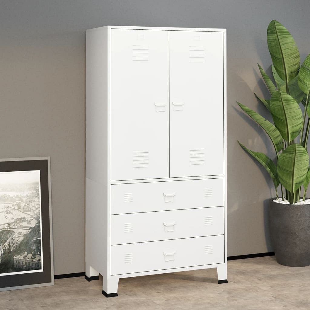 Wardrobe white metal 35.4 x 19.7 x 70.9 in wardrobe rectangular