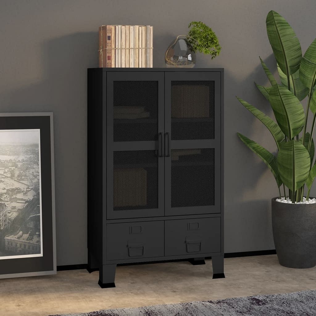 Storage chest black metal 27.6 x 15.7 x 45.3 in industrial